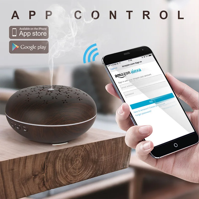 Amazon Alexa Google App Wi Fi Smart древесины увлажнитель воздуха эфирные масла диффузор 7