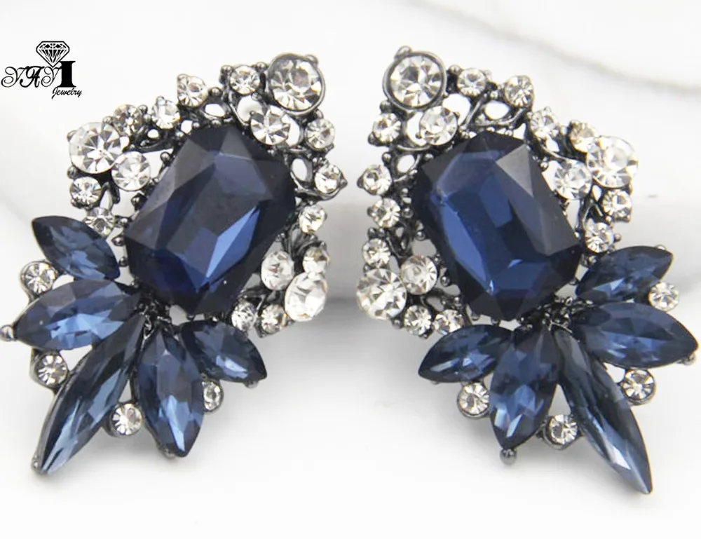 YaYi Jewelry Blue Glass Rhinestone Dangle Crystal Earring Women's Fashion Ancient Silver Color Gem Long Earrings Gift 1259 | Украшения
