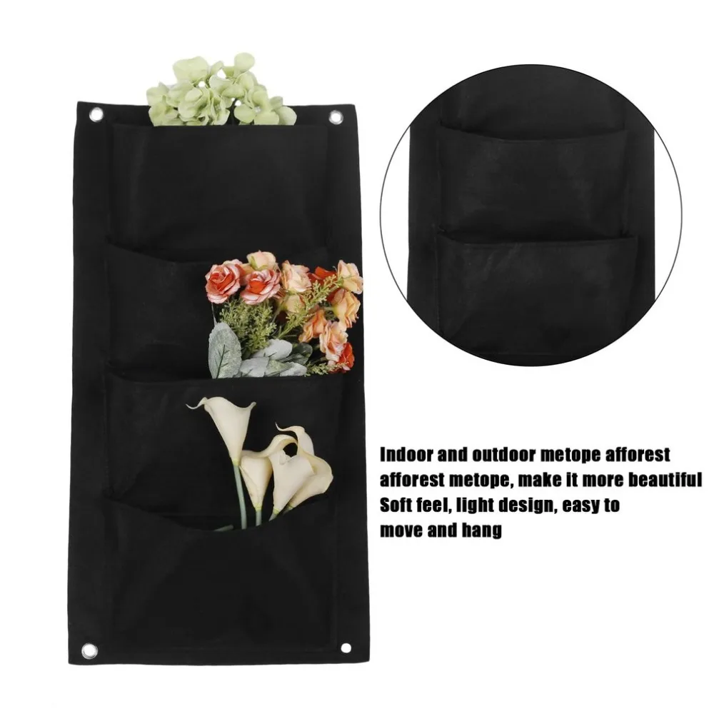 Outdoor Indoor Vertical Gardening Hanging Wall Garden Planting Bags Seedling Wall Planter Growing Bags 4 Pockets 2 Colors