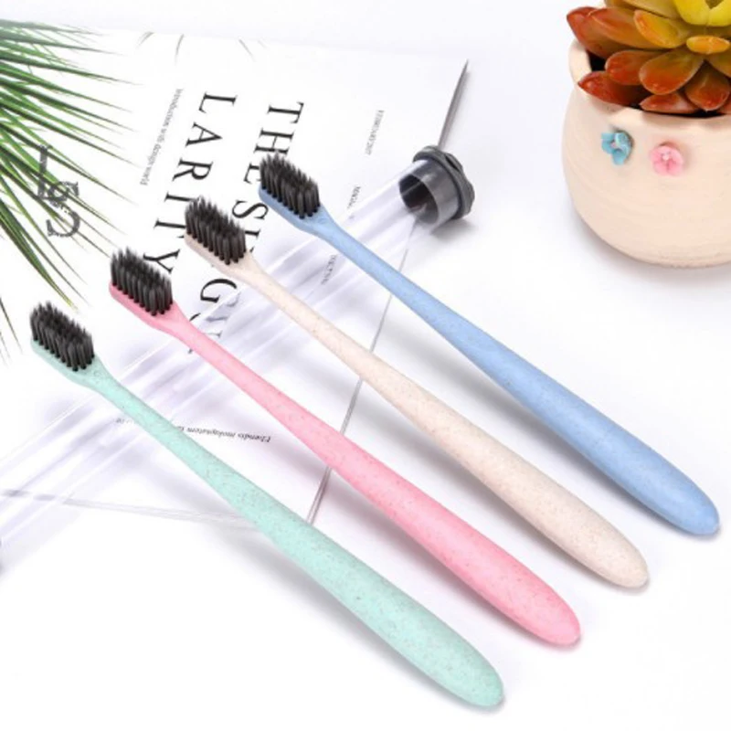 

4 PC Environmental friendly wheat straw Toothbrush Bamboo Charcoal Soft-bristle Teethbrush Adults Toothbrush