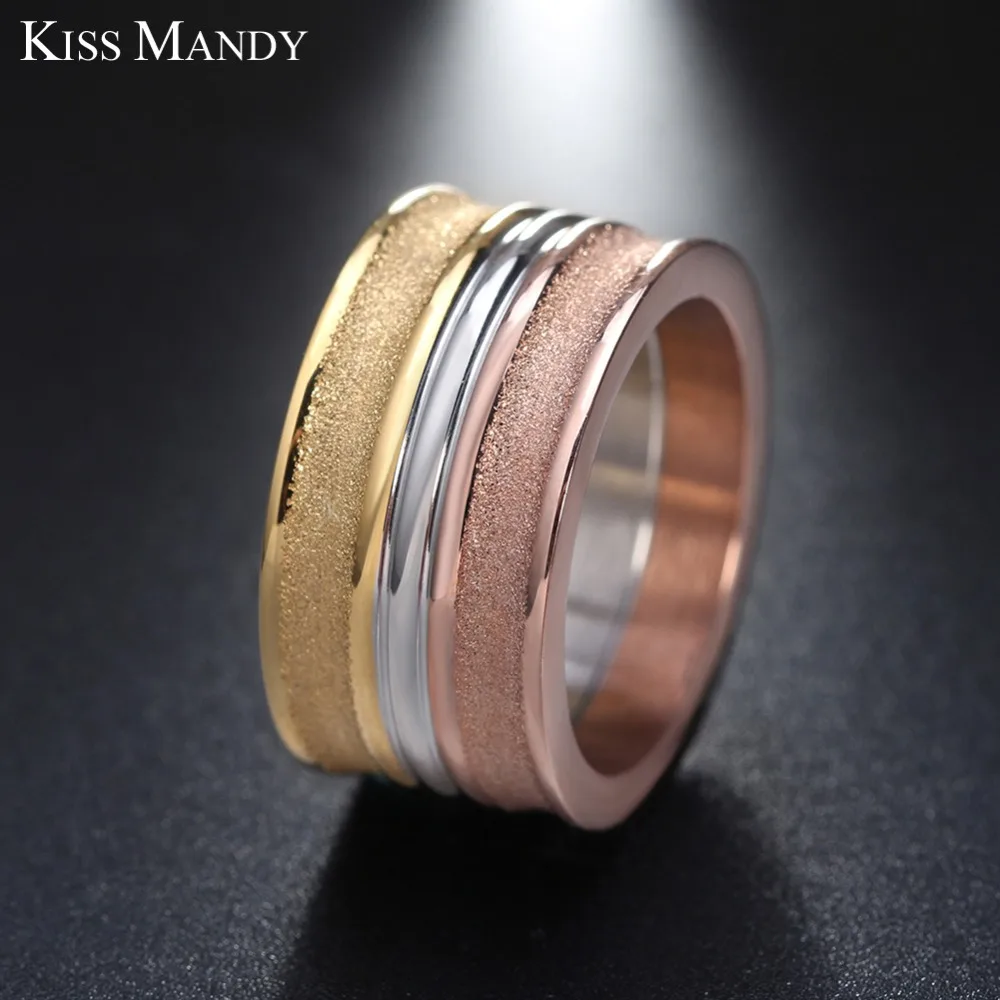 Женское кольцо на палец KISS MANDY элегантное из нержавеющей стали 316L С трехцветным