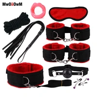 9 in 1 exotic accessories sex bondage set sexy lingerie oral handcuffs whip rope adult products for couples