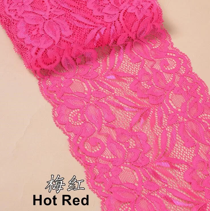 Hot Red 2 ярда 15 см широкая нейлоновая эластичная кружевная отделка для одежды DIY повязка на голову аксессуары швейная аппликация эластичная французская Сетка кружевная ткань - Цвет: Hot Red