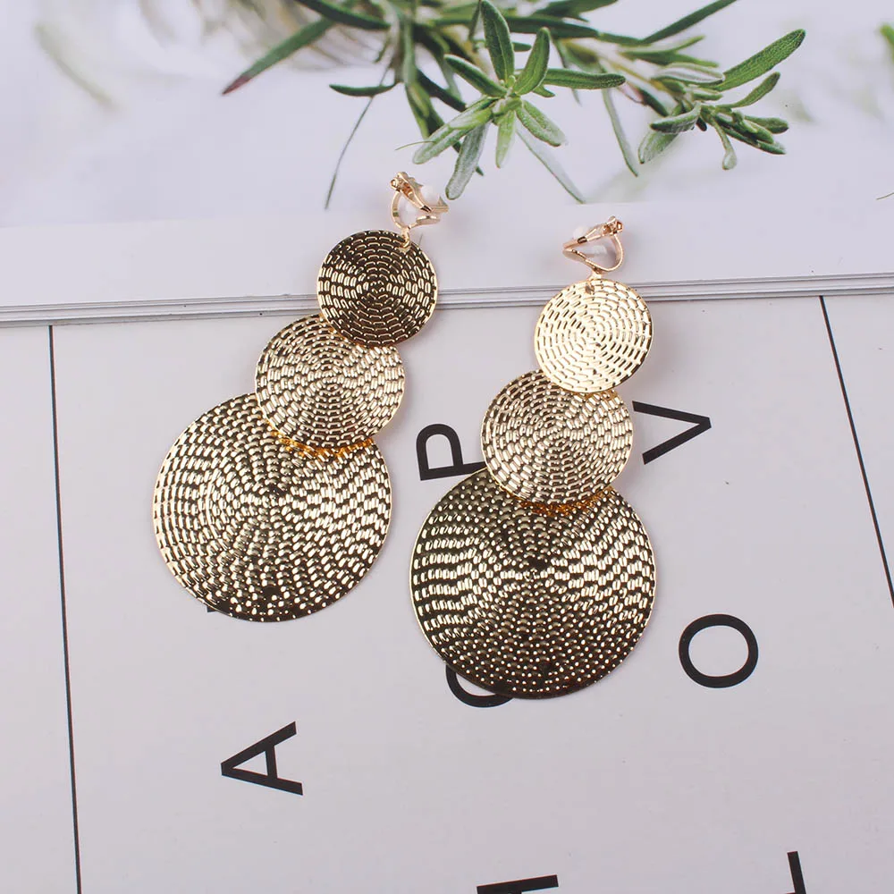gold JIOFREE, длинные золотые серебряные серьги на клипсах для женщин, Винтажные серьги без пирсинга для девочек, детские вечерние серьги на клипсах - Окраска металла: gold