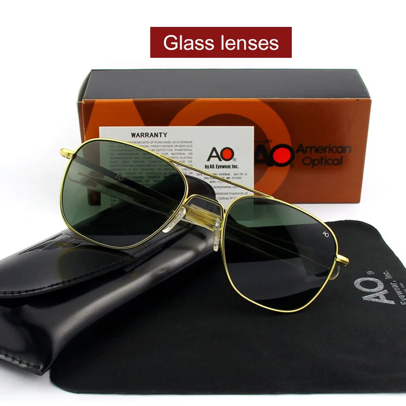 AO Sun Glasses Men Brand Designer American Army Military Pilot Sunglasses Glass Lens Male Woman OP55 OP57 With Box Top Quality