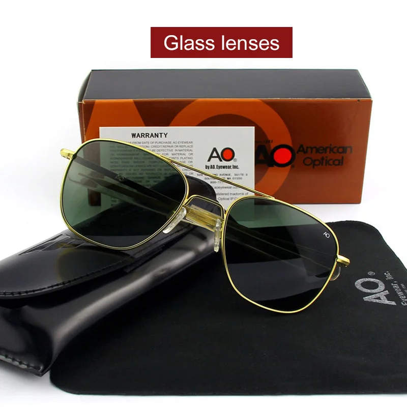 Pilot AO Sun Glasses Men Brand Designer American Army Military Glass Lens Male Sunglasses OP55 OP57 Top quality