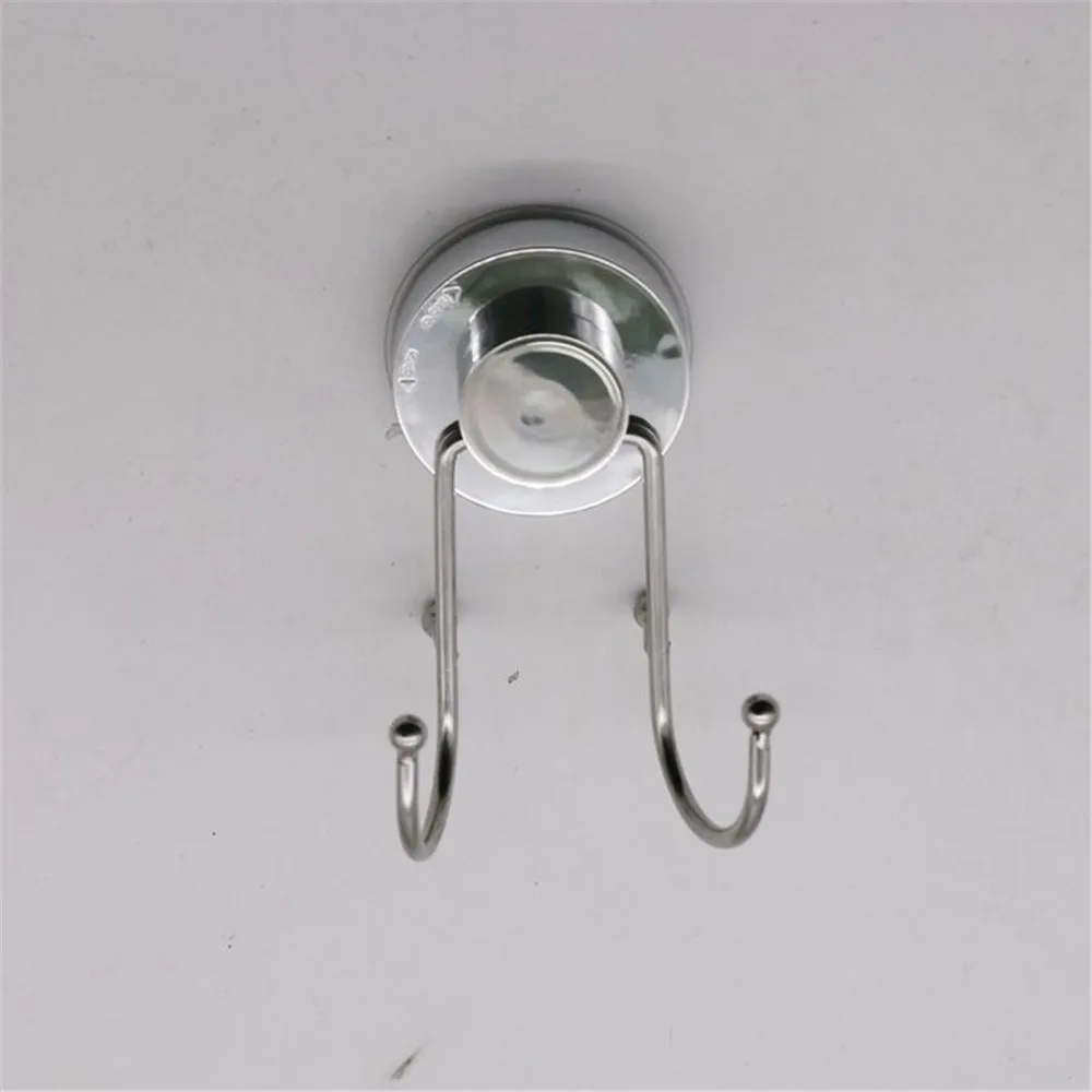TTLIFE Ultra-strong vacuum Stainless Steel Suction Cup Double Hook Free Punch Hook Metal Mounted Wall Hook Rack Bathroom Kitchen