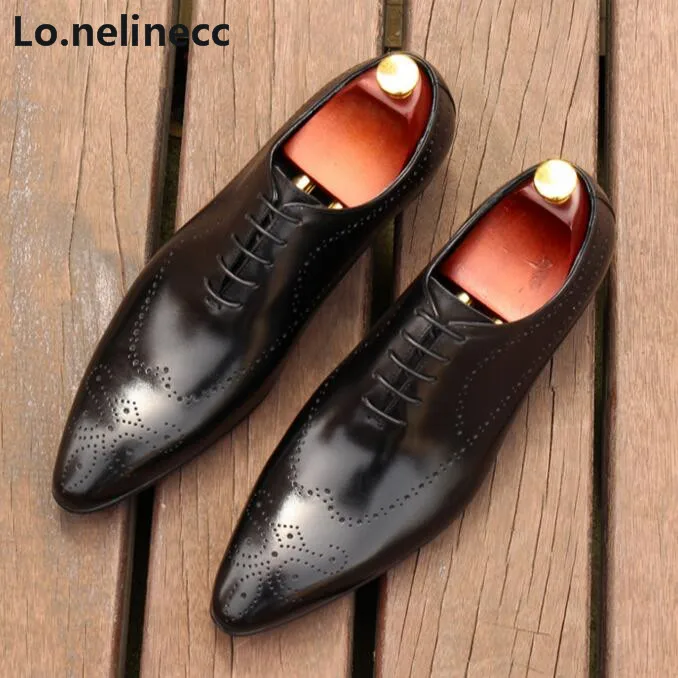 

Lo.nelinecc British Mens Dress Oxfords Shoes Wedding Suits Leather Formal Shoes Men's Breathable Brogue Footwear Size 38-44