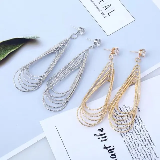 Металлические Многослойные серьги в форме капли воды геометрический узор В