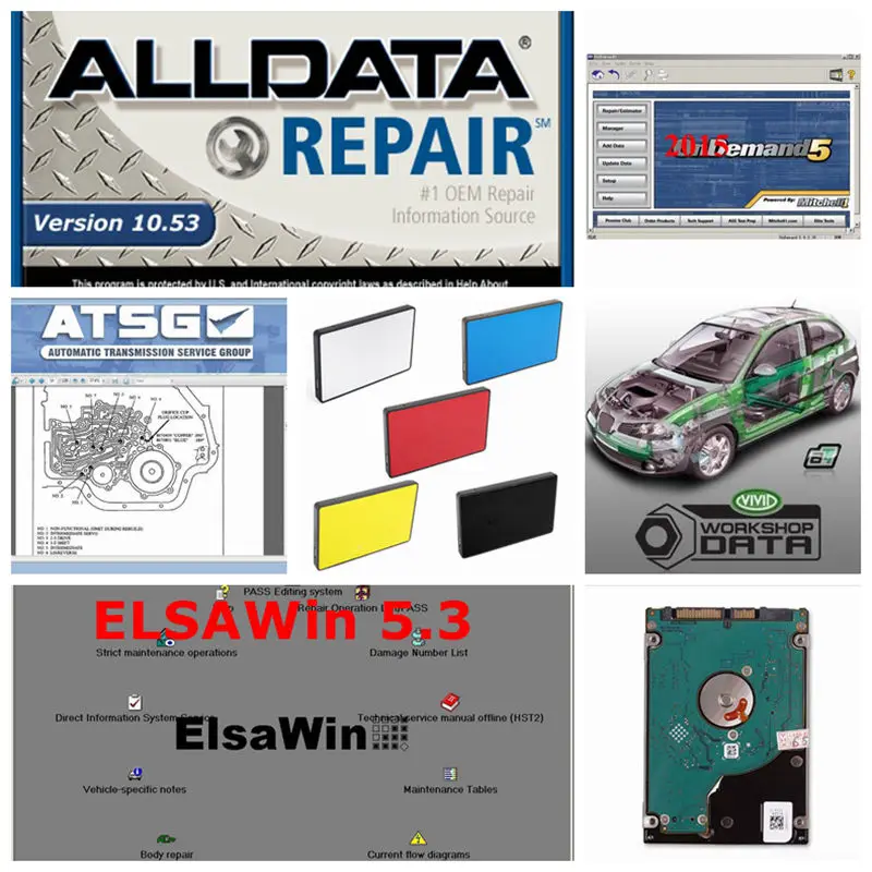 Alldata HDD 23in1 1 ТБ жесткий диск 10 53 Авто Ремонт Программное обеспечение Mit/chell OD5 2015V