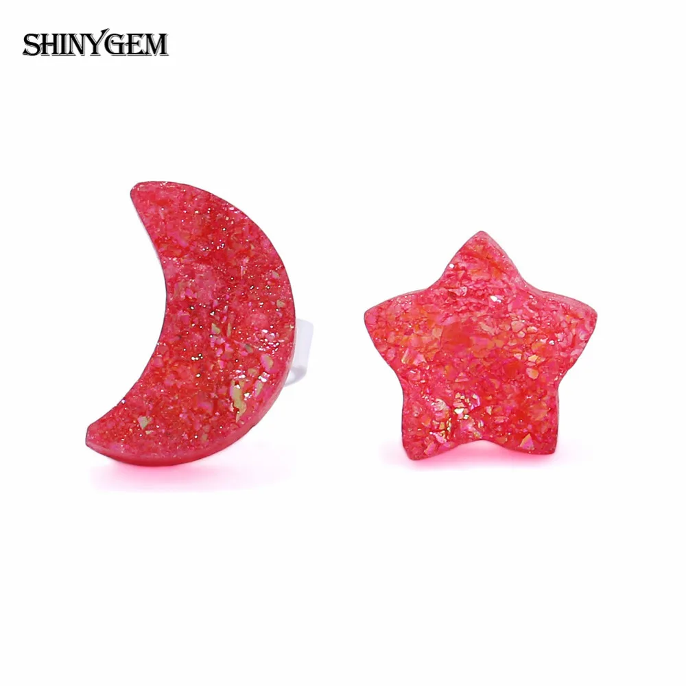ShinyGem милые серьги с Луной и звездой из натурального камня милые 925 пробы серебряные серьги-гвоздики радужные друзы вечерние серьги для женщин
