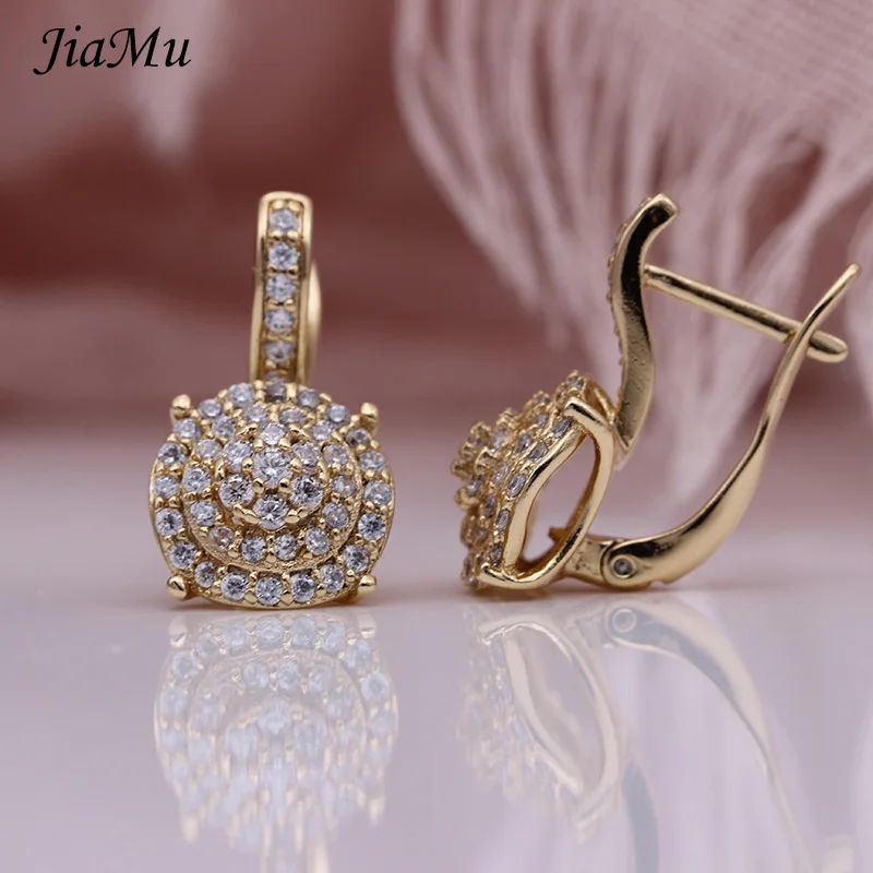 JiaMu, новинка,, модные, изысканные, с цирконием, квадратные, 585, розовое золото, круглые серьги для женщин, для свадьбы, вечеринки, ювелирные изделия