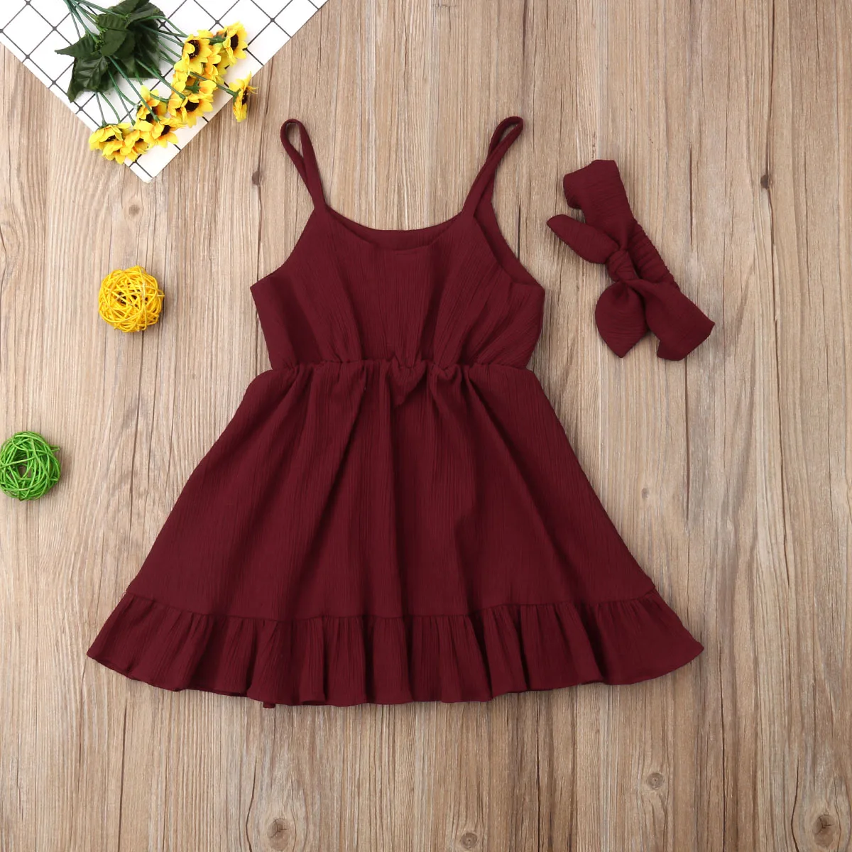 Summer Toddler Baby Girls Party Dress Ruffle Solid Sundress Clothes Outfits 1-6Y | Детская одежда и обувь