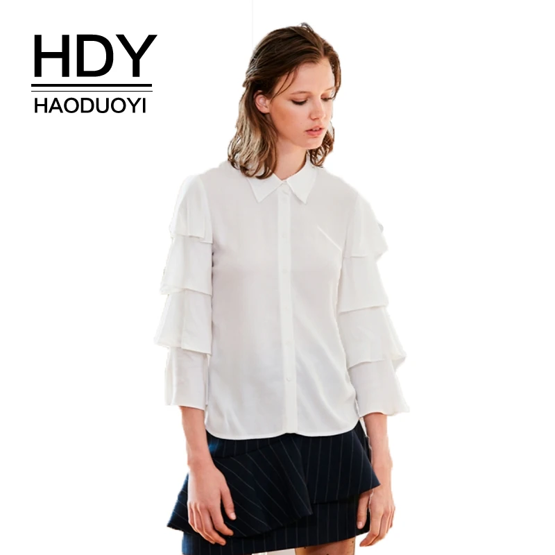 HDY Haoduoyi сплошной белый милые пикантные рубашка Для женщин выдалбливают Кружево