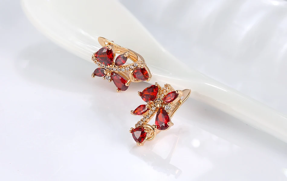 ORSA JEWELS, элегантные женские серьги-гвоздики, зазубренная установка, Красный AAA кубический циркон, модные вечерние серьги, ювелирные изделия для женщин, OME56-R