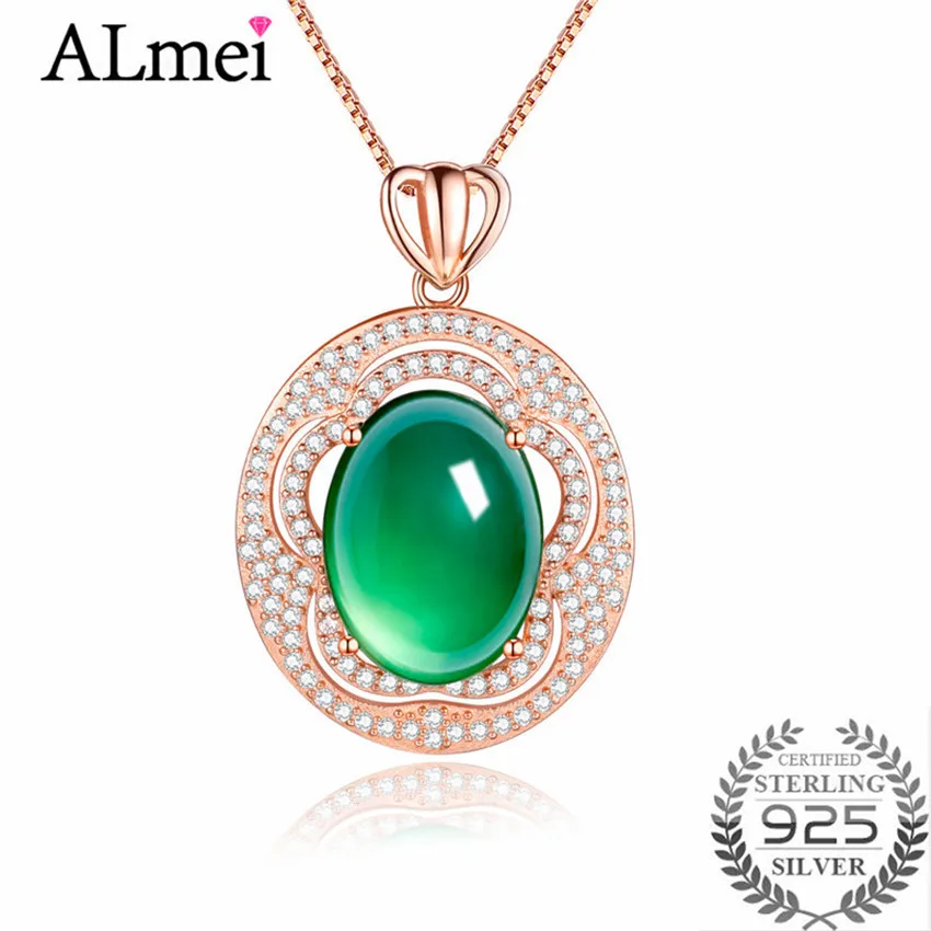 Almei 2018 8ct большой халцедон зеленый бисер кулон розовое золото цвет серебро 925
