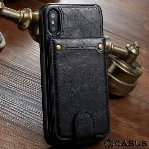 Black Для iPhone XS MAX XR X чехол из искусственной кожи Кошелек Съемный флип-чехол тонкий чехол для iPhone 8 7 6 Plus чехол - Цвет: Black