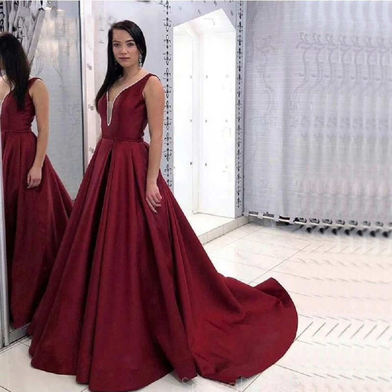 Женское вечернее платье со шлейфом элегантное бордового цвета 2019|Платья на выпускной| |