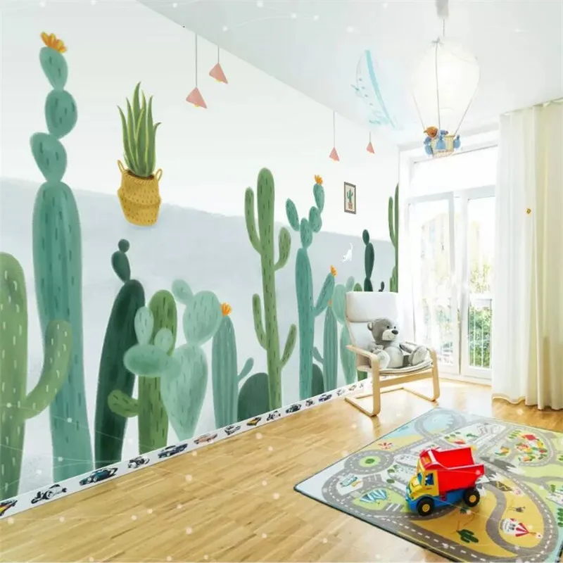 

Cactus hand-painted minimalist TV background wall professional production mural wallpaper wholesale custom poster photo wall