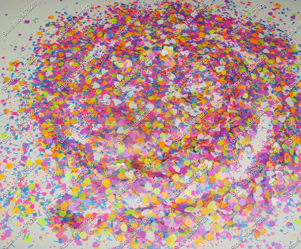 

50g Neon Powder pigment Mix Hexagon Heart Strip nail glitter Solvent Resistant for Nail Polish&Gel Acrylic Nail make up