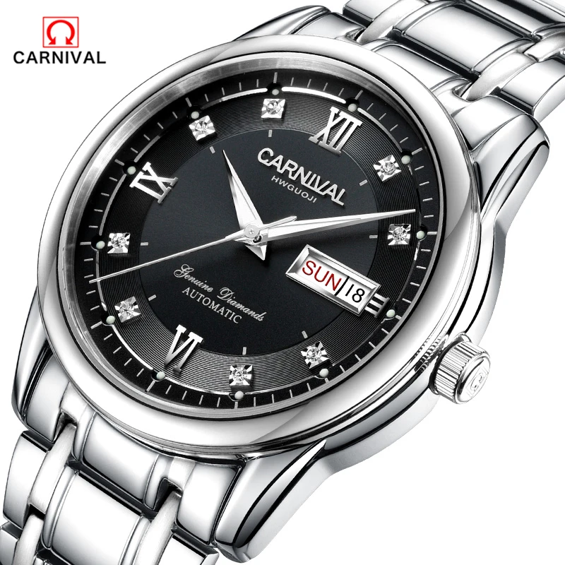 

CARNIVAL top brand luxury Stainless Steel Mechanical Wrist Watch Military Tritium Luminous Men's Watch Sports Waterproof Genuine