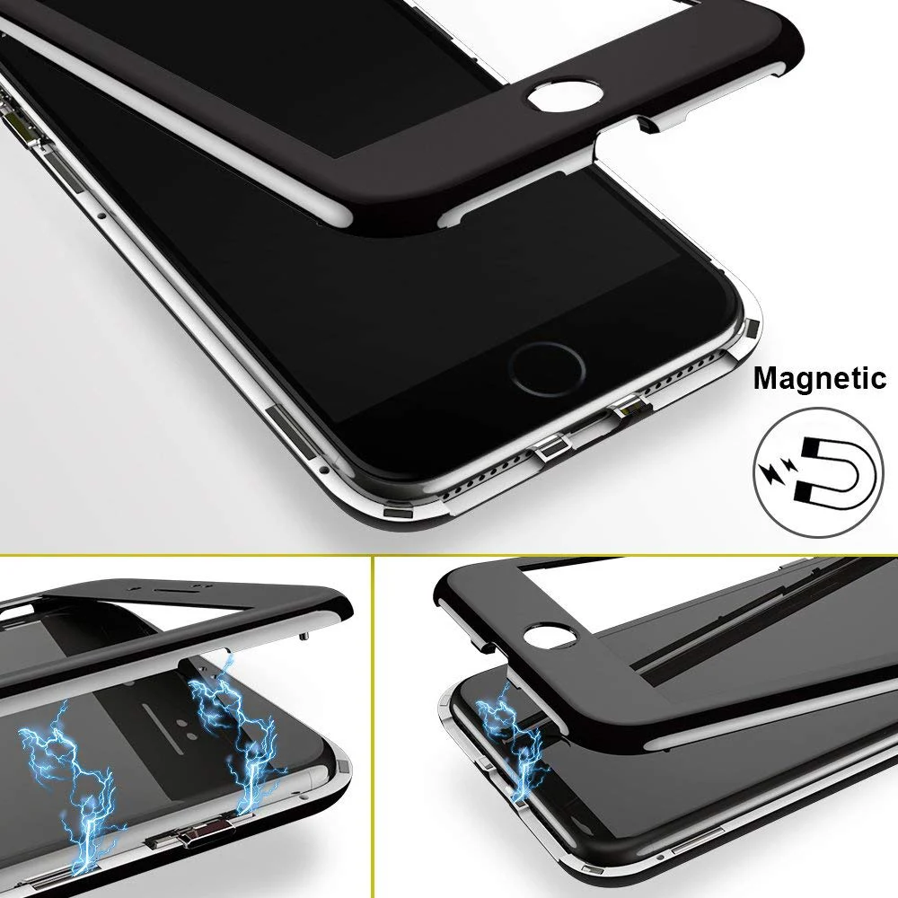 

360 Magnetic Adsorption Case For iPhone X 8 7 6 6S Plus Luxury Full Body Magnet PC Cover Tempered Glass Flim Coque Capinhas Capa