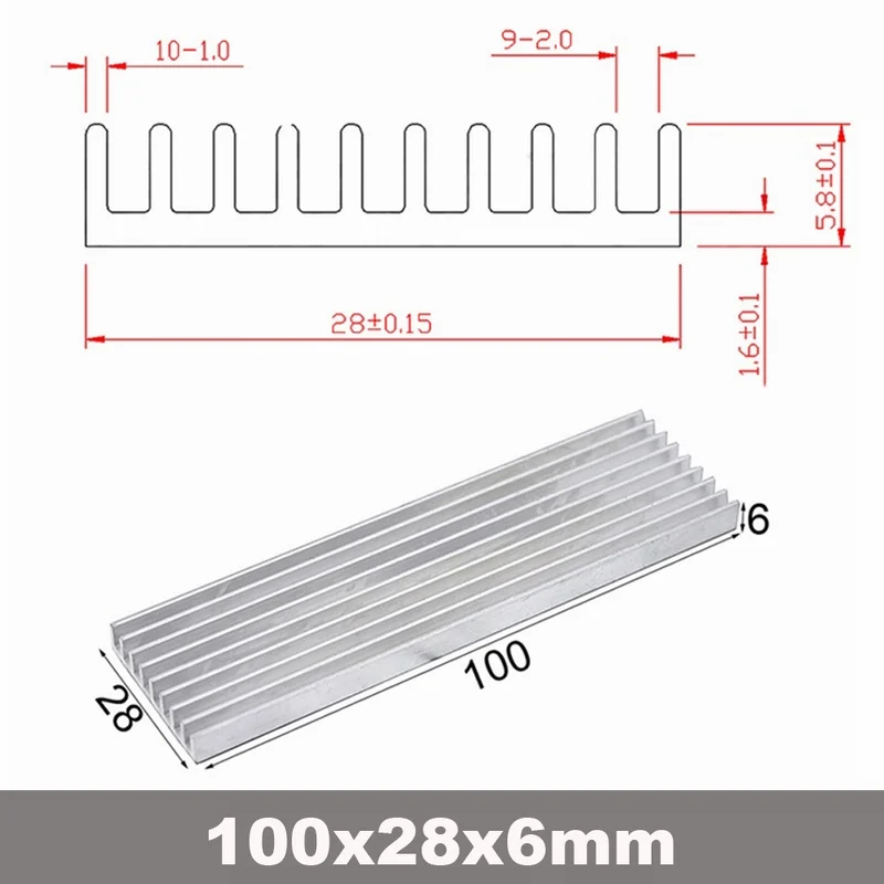 100x28x6mm Silver 2 шт. Gdstime кулер аксессуары 40 мм радиатор 40x40x20 мм IC Радиатор алюминиевое охлаждающее ребро вентилятор 28 мм 40 мм 100 мм 150 мм радиаторы - Цвет лезвия: 100x28x6mm Silver