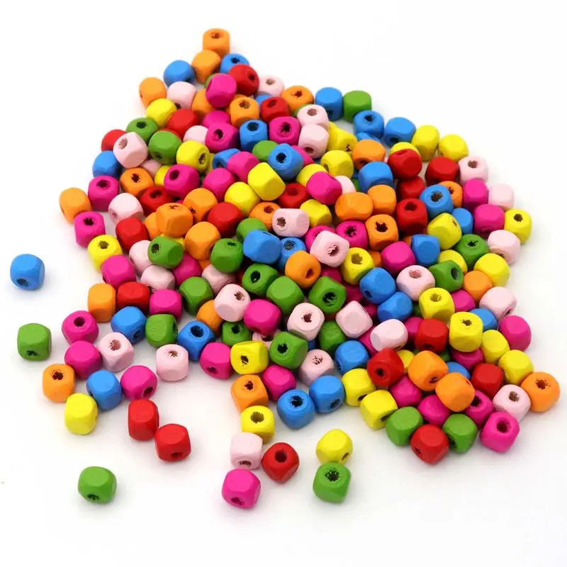 300 шт./лот Разноцветные квадратные цилиндрические деревянные бусины НЛО с