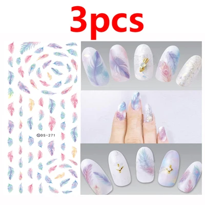 style G-3PCS 3 шт. наклейки для дизайна ногтей с цветами, УФ-гель, наклейки для ногтей, Типсы для маникюра, 3D украшения, наклейки для переноса воды - Цвет: style G-3PCS
