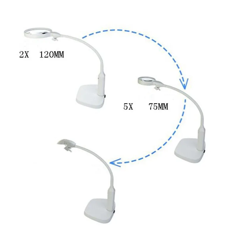 Настольная лампа увеличительное стекло Сменные линзы 2X 5X USB Светодиодная