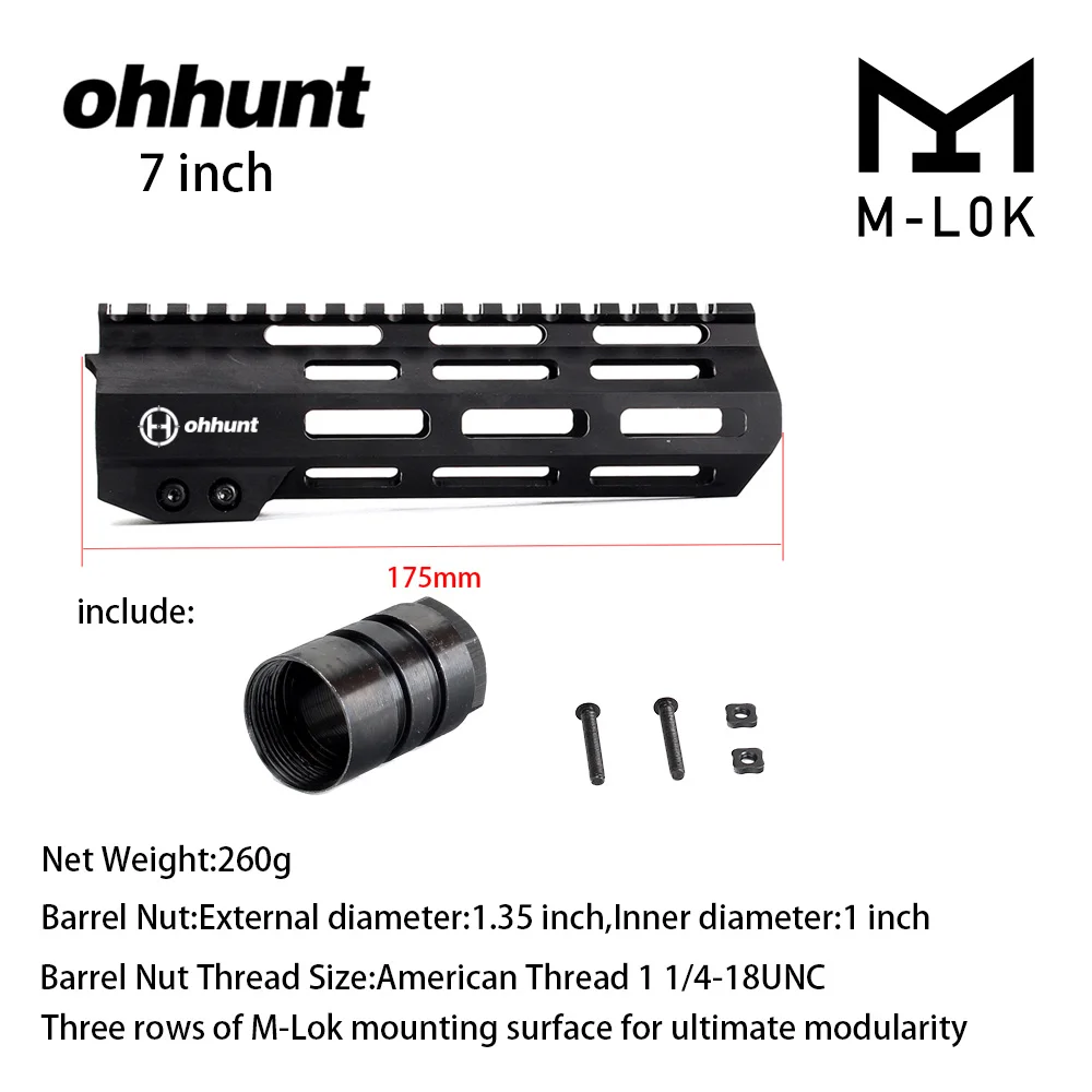 7 inch Black Ohhunt Slim Free Floa Handguard system 7 ''9'' 10 ''12'' 13,5 ''15'' 17 ''MLOK M-LOK AR15 Handguard Fit For. 223 5,56 - Цвет: 7 inch Black