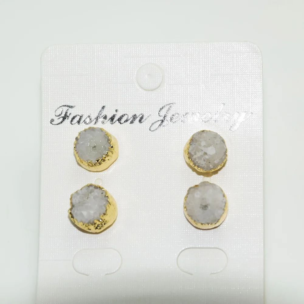 

Женские круглые серьги-гвоздики geode druzy, золотистые круглые серьги с натуральным кластерным кристаллом и натуральным камнем