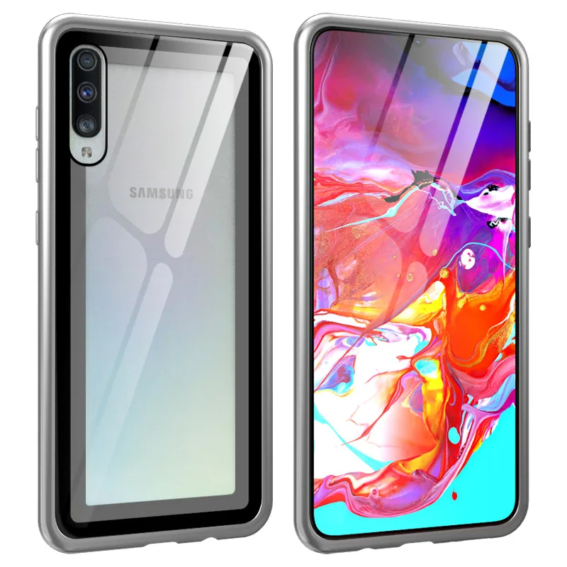 Роскошный металлический бампер для samsung Galaxy A70 чехол алюминиевая рамка с закаленным стеклом задняя крышка чехол для samsung Galaxy A70 чехол - Цвет: Silver