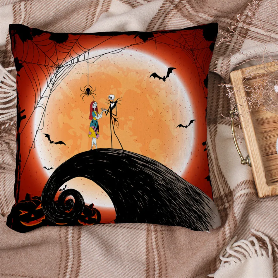 Красочный мультяшный чехол для подушки Хэллоуин пары Скелет Печать диванная