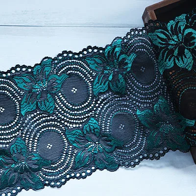 Green and Black 2 ярда 18 см ширина эластичная кружевная отделка Лента вышитая нигерийская африканская стрейч кружевная ткань швейная Аппликация Свадебное платье сделай сам - Цвет: Green and Black