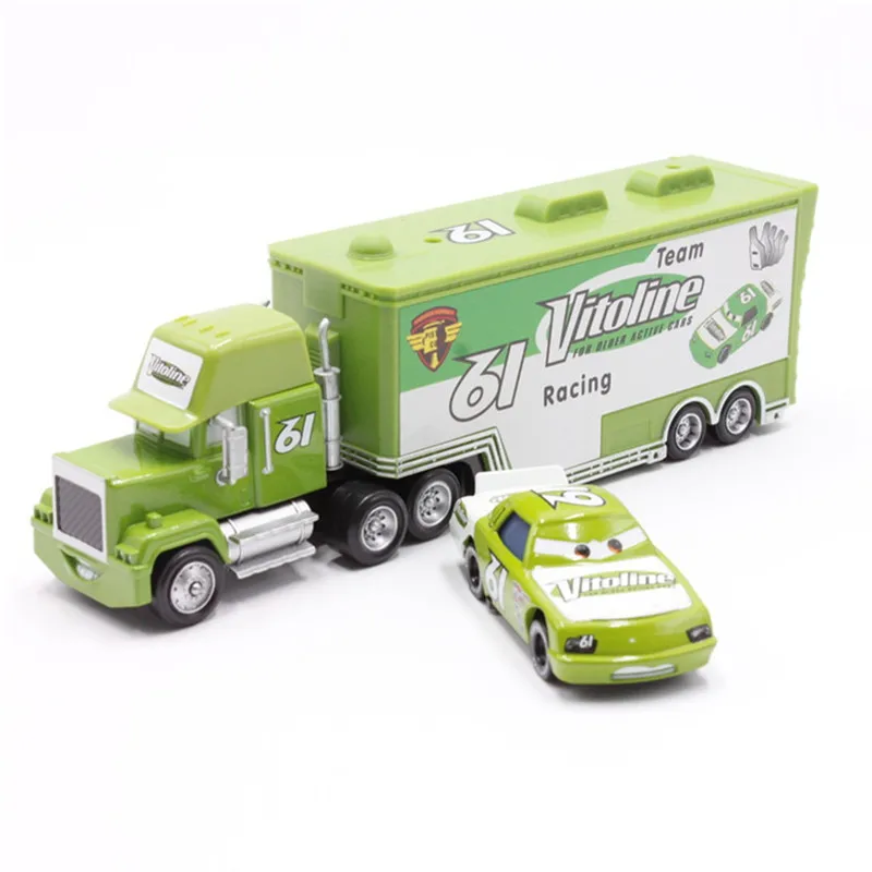 Disney Pixar Cars Lightning Mcqueen 2 шт. No.61 Vitoline Mack Truck & Racer Литые металлические модельные игрушки
