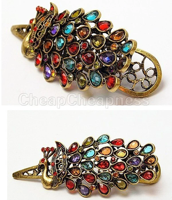 

Retro Lady Girl's Full Crystal Rhinestone Peacock Barrette Hairpin Hair Clip
