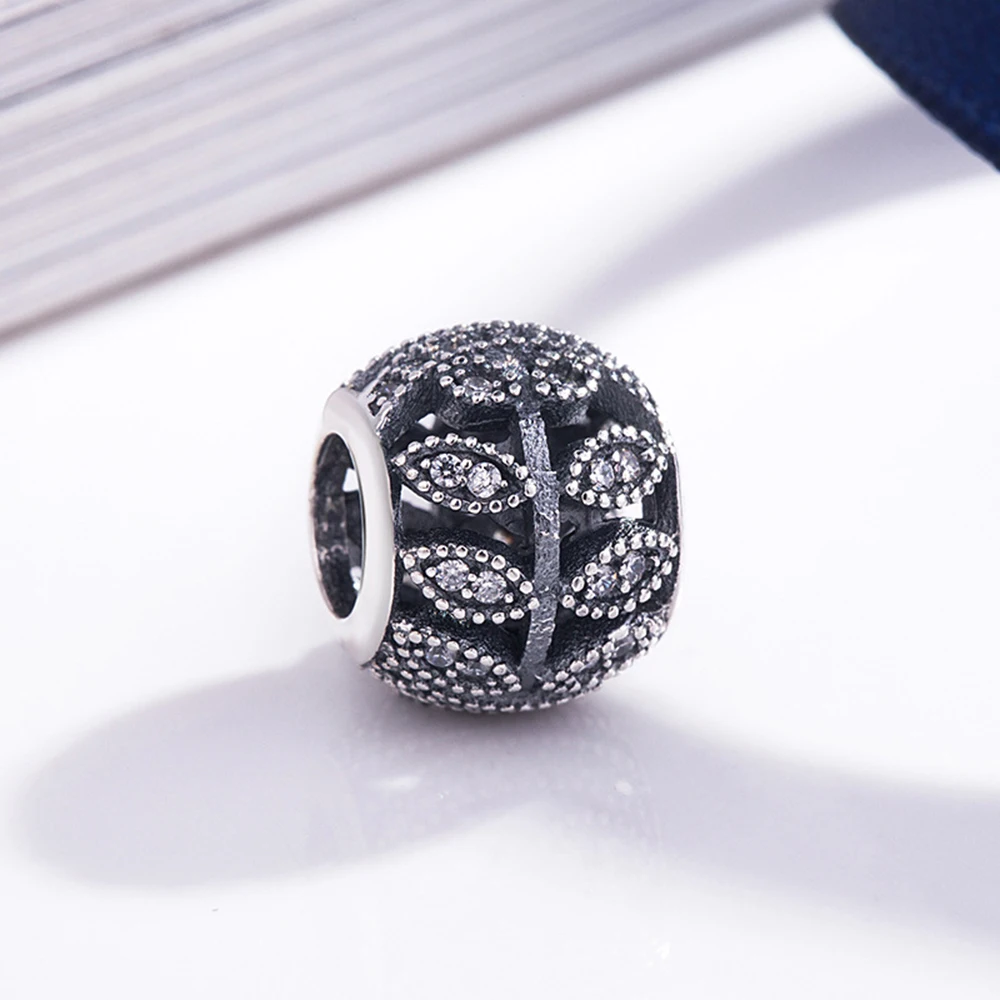 

Hot Sale Silver Color Charm Bead Openwork Leaves Full Crystal Beads For Original Pandora Charm Bracelets & Bangles Jewelry