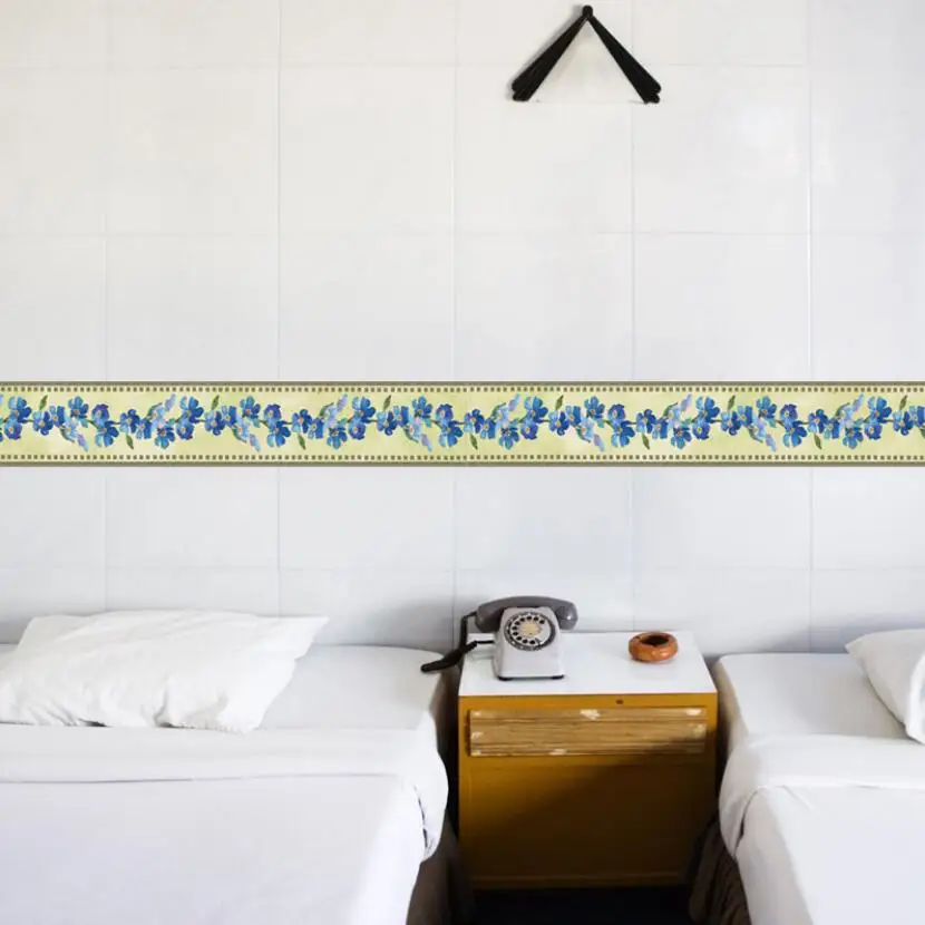 

Classic Blue Flower Wallpaper Borders Mirror Tile Decoration Waist Line Stickers Waterproof Bathroom Kitchen Decor Sticker EZ069