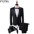 PYJTRL Мужская Классическая шаль с отворотом, черный комплект из двух предметов, Свадебный костюм жениха, вечерние костюмы для выпускного вечера, смокинг, мужской костюм