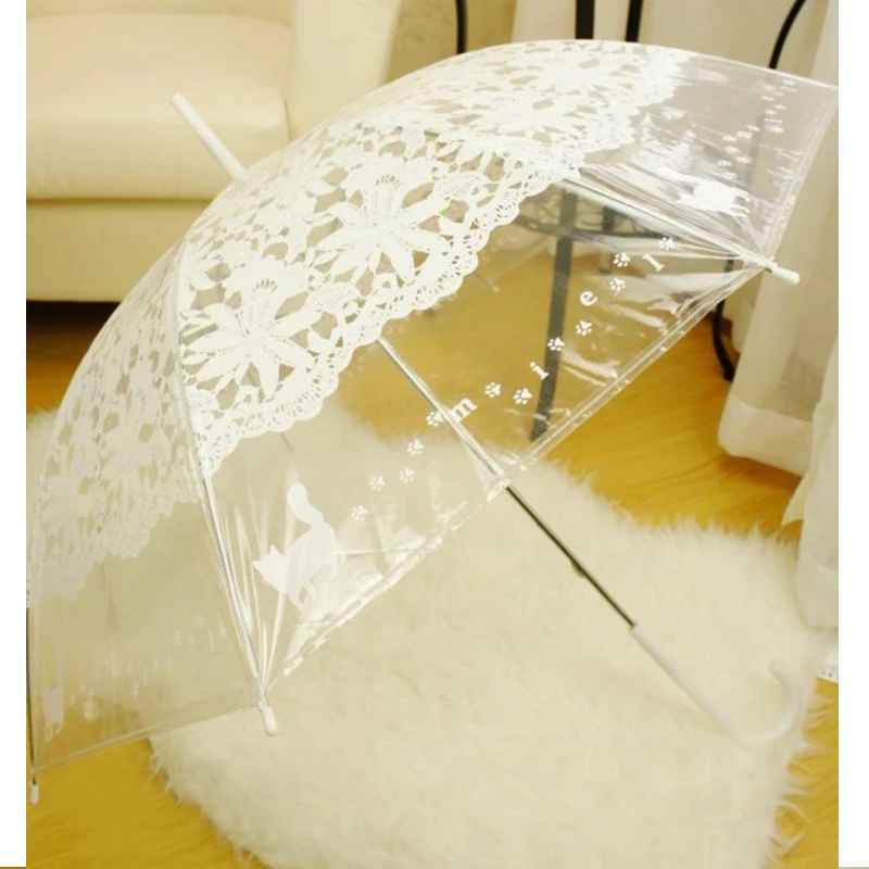 Взрывная имитация кружева принцесса Модели Прозрачные Зонтики с длинной ручкой