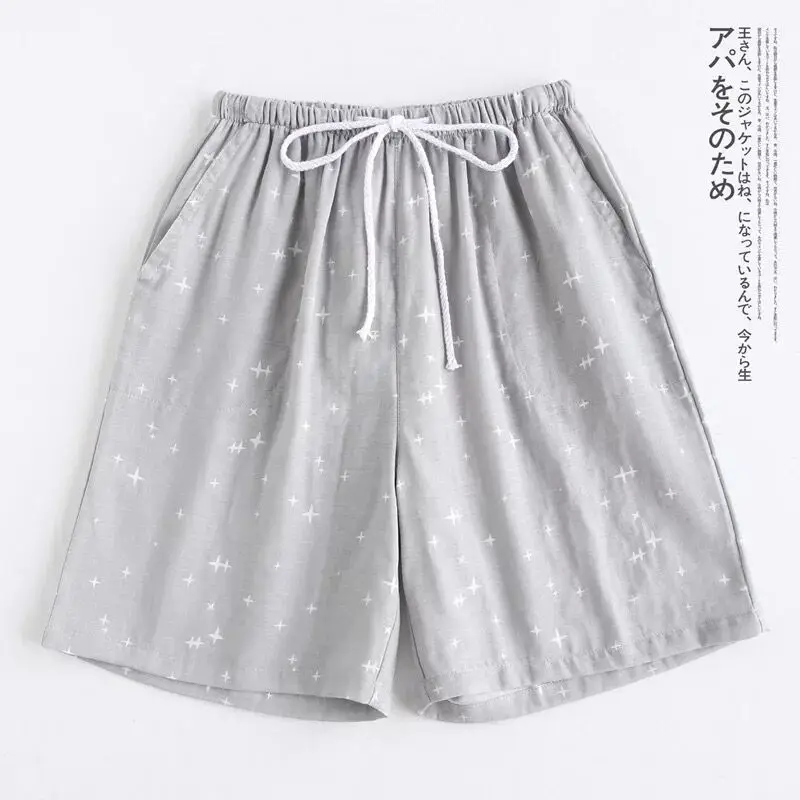 Star Grey- Men Для влюбленных, для сна, низ, марля, хлопок, пара, Шорты для сна, звездное небо, японский стиль, для мужчин и женщин, удобная Свободная Домашняя одежда, повседневная одежда - Цвет: Star Grey- Men