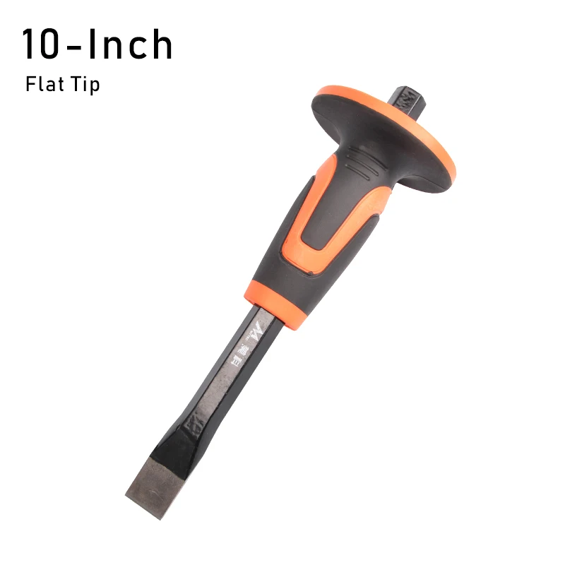 10-Inch Flat Tip Высокое качество резец для камня с Защита рук протектор острым зубило плоское CR-V Сталь мягкая дверная ручка-скоба кирпич слесарные зубила 10/12" - Тип лезвия: 10-Inch Flat Tip