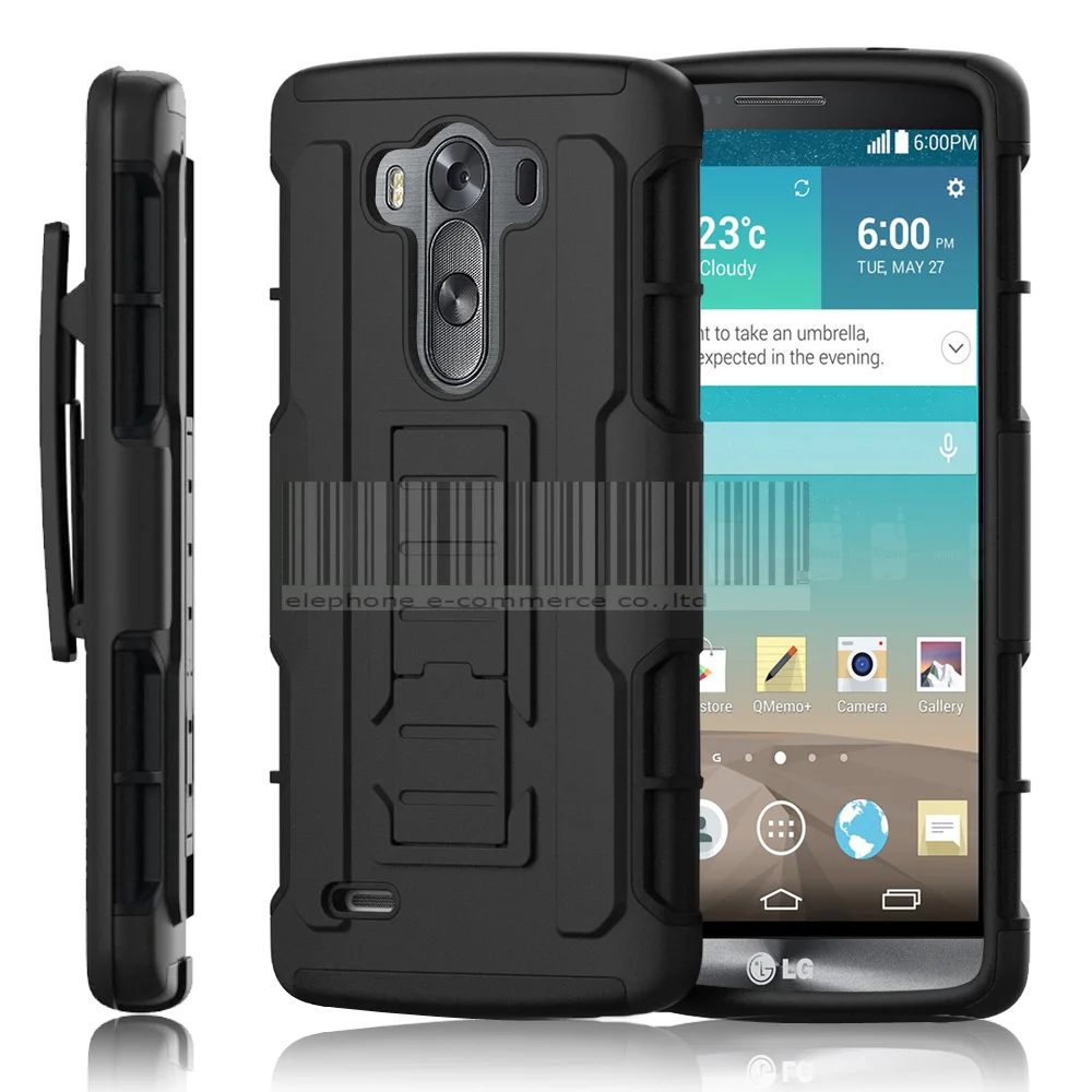 Black Protective Armor Impact Hybrid Shockproof Stand Hard Case For LG G3 D850 D851 D855 LS990 Cover With Belt Clip |
