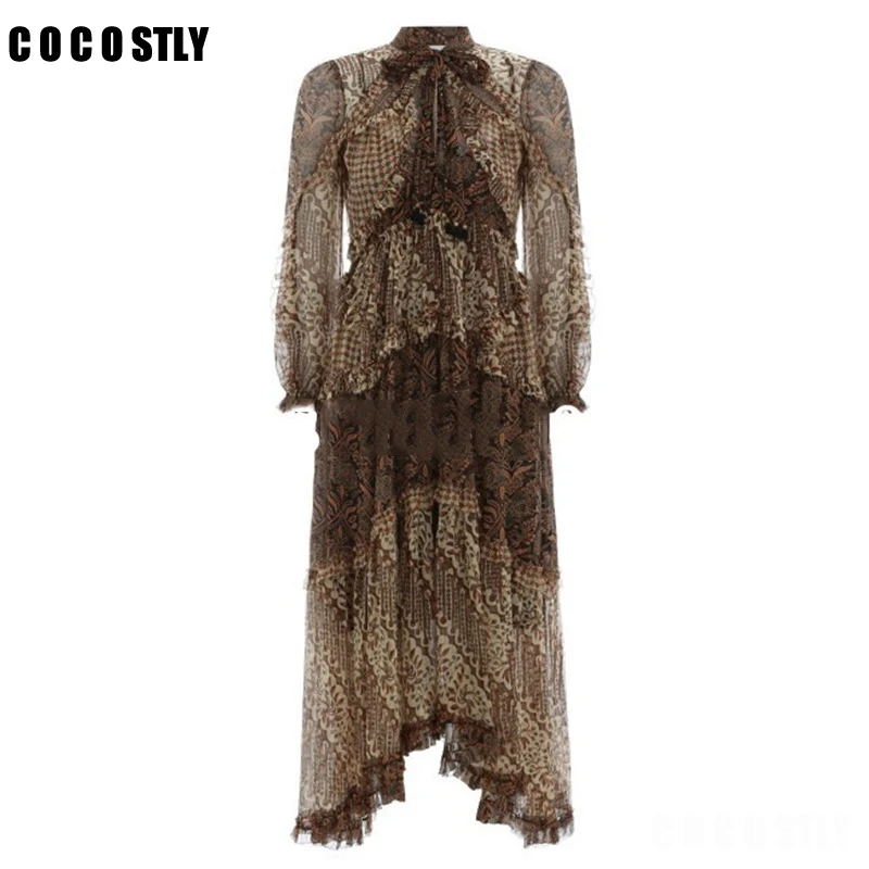 Летнее леопардовое пляжное платье СО СТОЯЩИМ ВОРОТНИКОМ длинное до щиколотки с