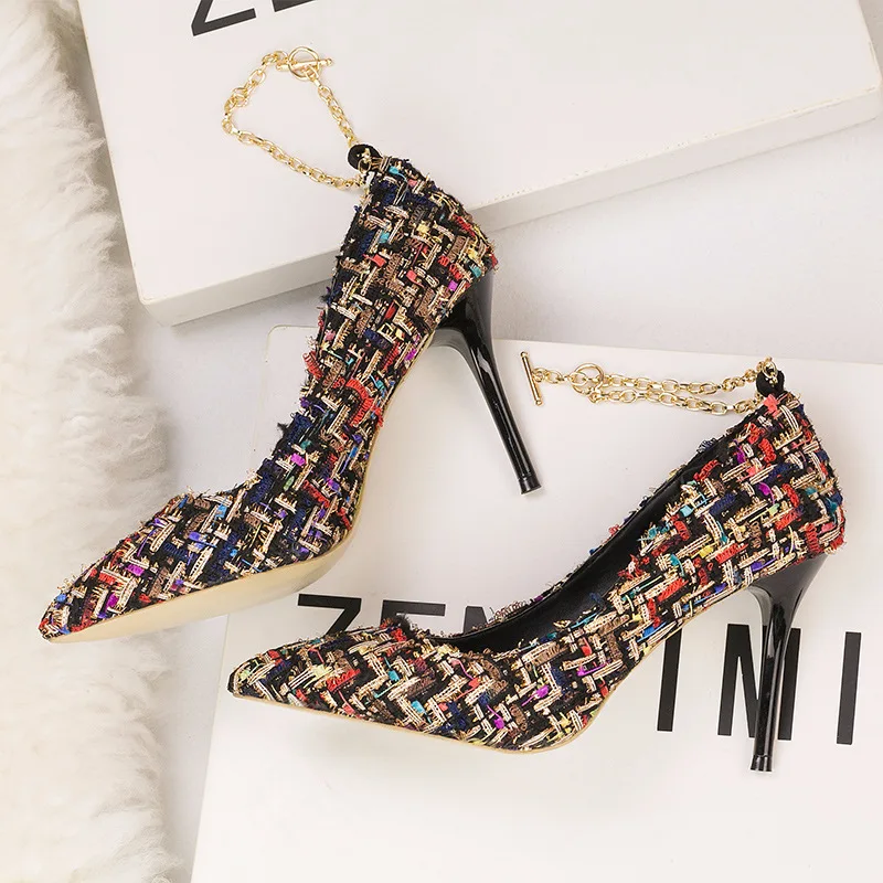 Острый носок Модные Дизайн Для женщин на высоком каблуке нейлон пряжкой вечерние