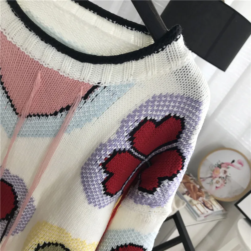 GRUIICEEN autumn streetwear tassel long sweater top loving and letters pattern loose pullovers knitting jumpers GY2018135 | Женская