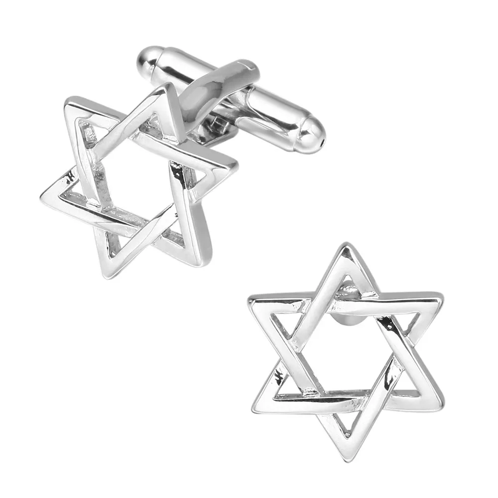 Promotion!!! 3 Pairs Silver Star Cufflinks For Mens Hexagonal star Cufflink High QualityFashion for Wedding Party | Украшения и