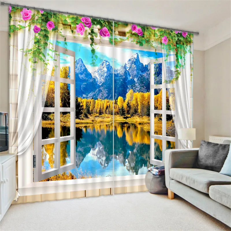 

Lake scenery 3D Blackout Window Curtains For Living room Bedding room Hotel/Office Curtain Drapes Cortinas para sala