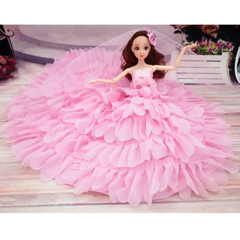 Куклы моды игрушки принцесса вечер свадебное платье одежда носит с вуалью для